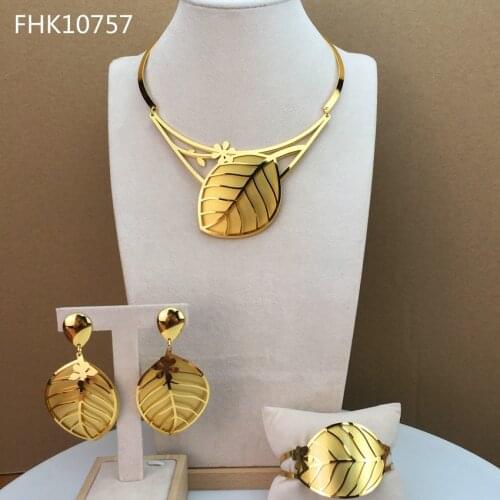 Yuminglai 2021 New Jewelry Leaf-shaped Jewelry Dubai Costume Jewelry Sets for Women FHK10757