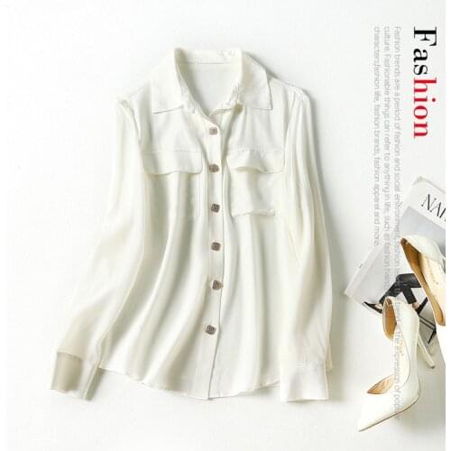 Light luxury temperament mulberry silk blouse OL commuter shirt collar women long sleeve blockbuster silk shirt