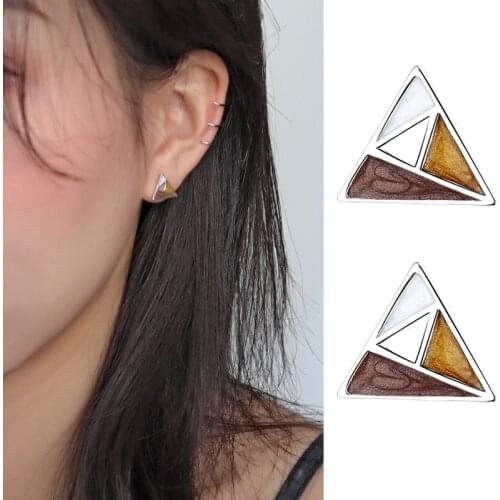 New Women Jewelry Colorful Triangle Stud Earrings Female Brinco Simple Geometric Accessories Girls Gift Silver color