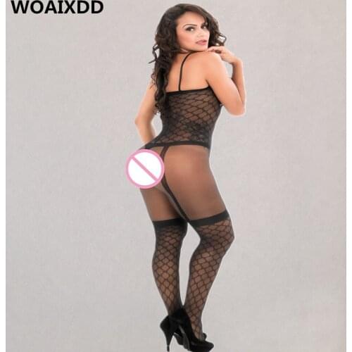 Women Sexy lingerie Soft Underwear Net Large Elastic bodystocking Open Crotch transparent Body Suit Slim Nightwear black Teddies