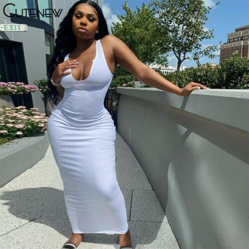 Cutenew Ribbed Knitted Solid Sexy V-Neck Bodycon Long Dress Womens Summer Casual Stretch Beach Vacation Lady Dresses Streetwear