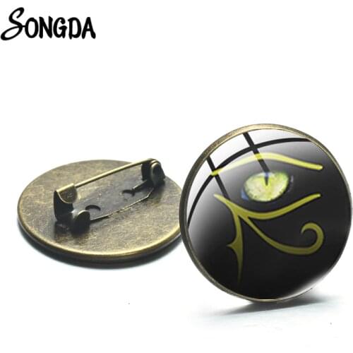 Ancient Egyptian Gods Eye of Horus Amulet Symbol Badges Brooches on Clothes Glass Dome Vintage Pins Accessories Women Men Gifts