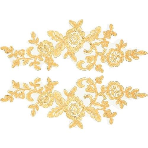 1Pair Appliques Flower Patches Party Decoration Gold Embroidery Vintage Metallic For Clothes DIY Craft Trims