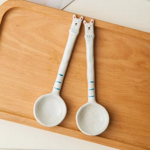 1pc Hand Painted Ceramic Spoon Creative Cute Bear Spoons Dessert Spoon Couple Gift Tiny Spoons Kitchen Accessories