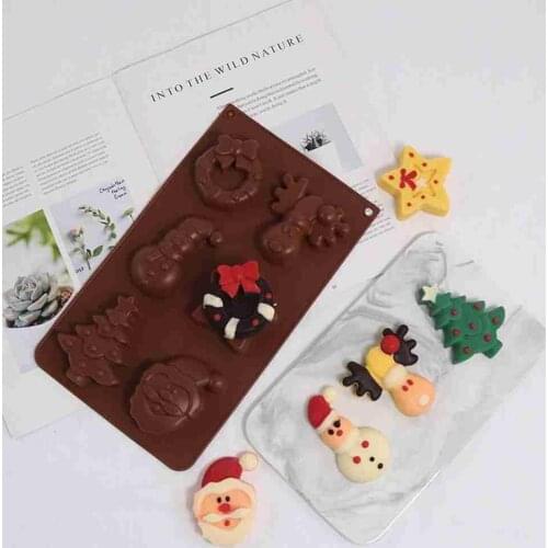 1pcs Silicone Baking Mold Christmas 6 With Elk Christmas Pudding Snowman DIY Mold Mold Baking Chocolate Bakeware Cake Tree A3Y7