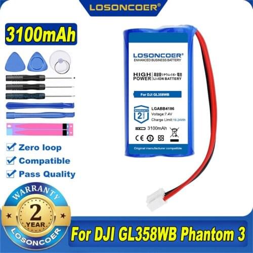 100% Original LOSONCOER NEW 3100mAh LGABB4186,RC03012 Battery For DJI GL358WB,Phantom 3 4K,Phantom 3 Standard Batteries