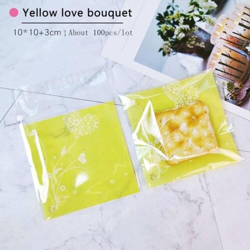 100pcs/lot Cookies Self Adhesive Bag Yellow Frosted White Love Balloon Handmade Soap Baked Biscuit Party Candy Plastic Gift Pack