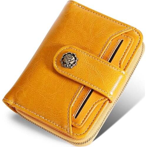 12PCS / LOT RFID Genuine Leather Wallet Short Women Wallets Zipper Poucht Purse Money Bag