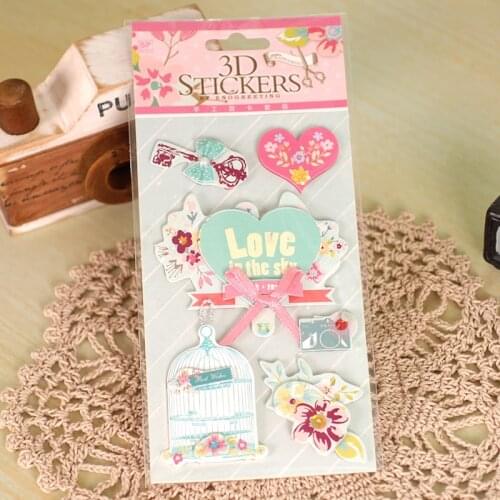 12patterns love heart bird cage 3D sticker sheet paper card material scrapbooking embellishment DIY hobby stickers