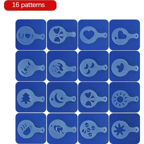 16Pcs Mold Coffee Milk Cake Cupcake Stencil Template Coffee Barista Cappuccino Template Mold Powdered Sieve Tools