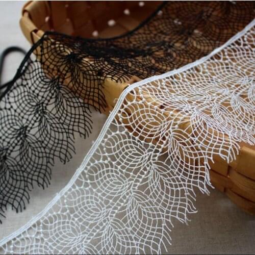 2 Meter 9cm Width Water Soluble Lace Applique White Black Quality Lace Trim Fabric for Sewing Bridal Wedding Dress Crafts