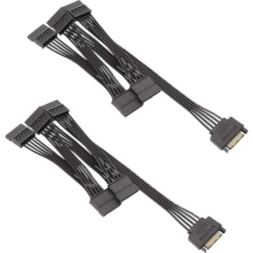 2PCS) 15 Pin SATA Power Extension Hard Drive Cable 1 Male to 5 Female Splitter Adapter Hard Disk Expansion Cable (3TF) Retail