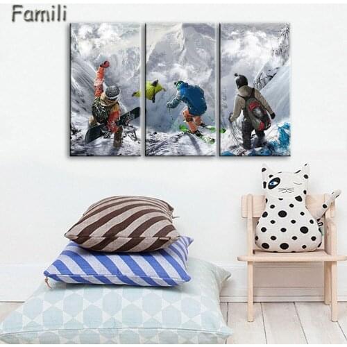 3pcs Fashion Canvas Printings Alpine Skiing Painting Wall Art Home Decoration Poster Canvas Unframed Free shipping