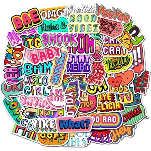 50 PCS Cartoon English Alphabet Vocabulary Sticker For Skateboard Laptop Suitcase Case Table Chidren Toy Decal Stickers F4