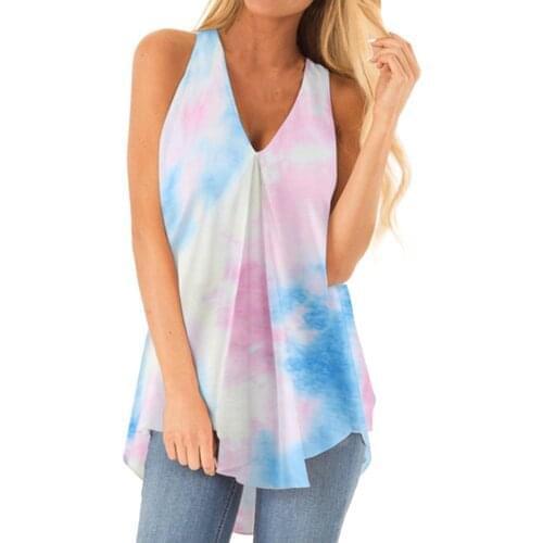 5xl Plus Size Tunic Tops For Ladies Blusas Feminina Fashion Womens Loose Summer V-neck Sleeveless Tie-dye Print Shirt Tops