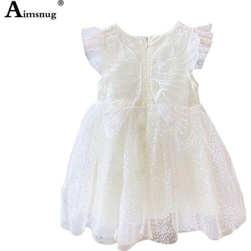 Aimsnug 2021 Summer Kids Girls Dresses Patchwork Dot Butterfly Princess Birthday Party Wedding Dress Children Short Ball Gown