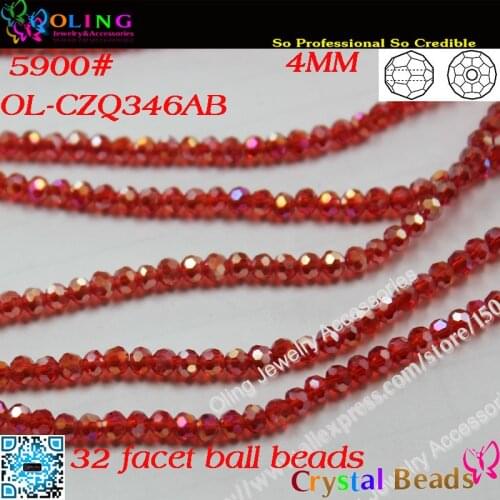 Bead,200pcs/Lot Red MagmaAB Crystal Glass Faceted Football Beads 4mm Crystal Round Beads For DIY Jewelry Findings