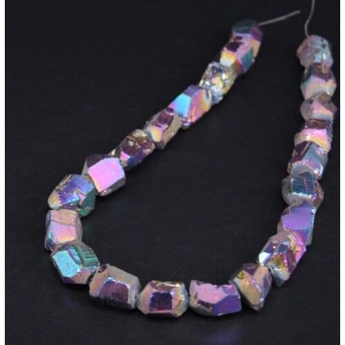 15.5"/strand Rainbow Titanium Natural Crystal Faceted Nugget Pendant Beads,Quartz Stone Freeform Cut Nugget Beads Jewelry Making