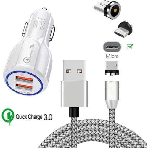 QC 3.0 Fast Car charger magnetic Micro USB Cable For Samsung galaxy A7 A10 Honor 9A 8X 7A HTC One M9 Desire 12 Android phone