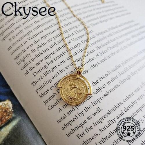 Ckysee 925 Sterling Silver Necklace Gold Color Relief Figure Pendant Necklace For Fashion Women Girlfriend Simple Charms Jewelry