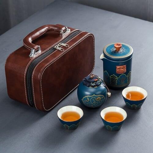 Black ceramic teapots with 3 cups a tea sets portable travel office tea set drinkware Ceramic kettle Chinese puer kungfu