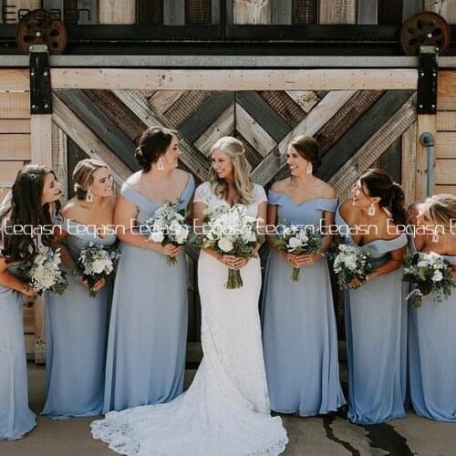 Eeqasn Long Bridesmaid Dresses Off Shoulder A-line Wedding Guest Dresses Maid Of Honor Gowns Wedding Party Dress Plus Size