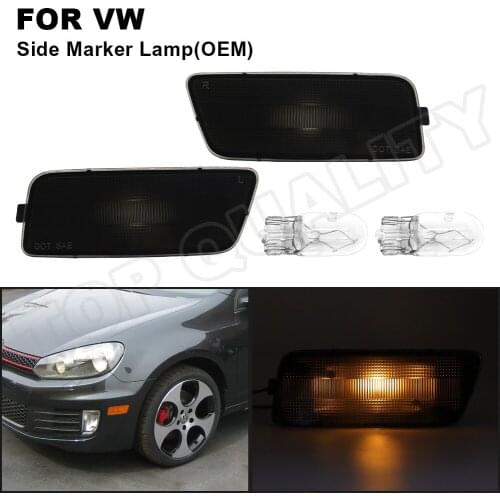For VW GTI 2.0T 2010 2011 2012 2013 2014 Smoke Lens Front Bumper OEM Side Marker Lights Halogen Bulbs Amber Lamp 5K0-945-072