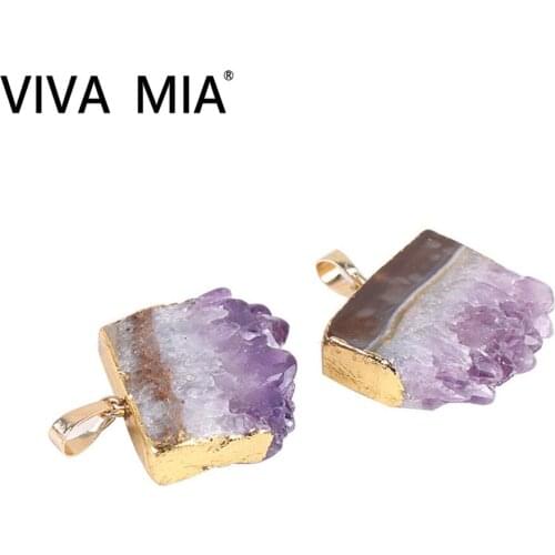 Druzy Amethysts Natural Clear Crystal Pendent Irregular Crystal Pendant Gold Color Natural Stone Pendants Jewelry Making