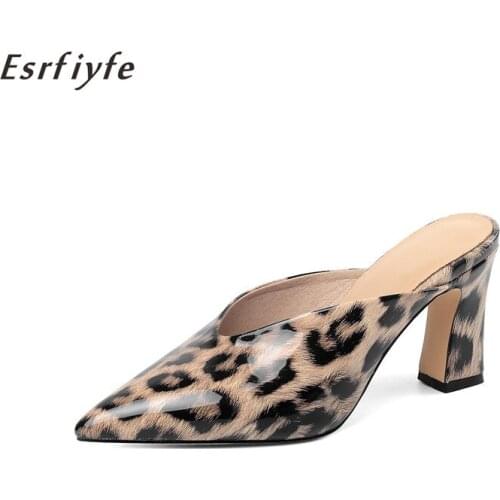 ESRFIYFE New Arrive Womens Slippers Slip on Pointed Toe Small Heels Mules High Heels Shoes Woman Slides Ladies Dress Sheos