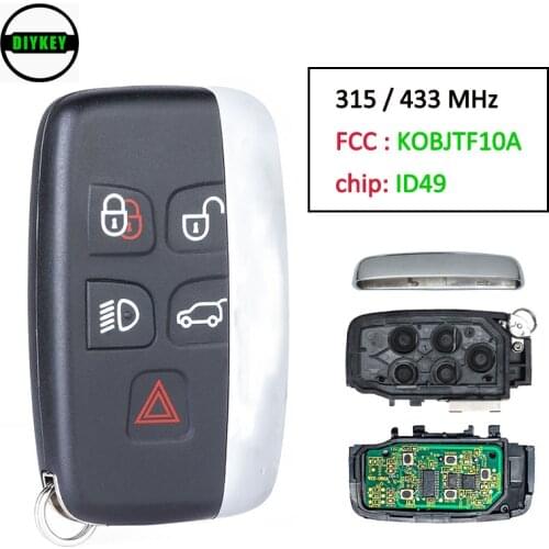 DIYKEY 315Mhz /433Mhz Smart Remote Key Fob 5 Buttons for Jaguar XF XJ XL XK XE 2013-2017 ID49 chip FCC : KOBJTF10A