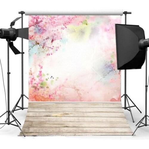 Pink Flower Wood Floor Background Photo Backdrop Wedding Birthday Party Photo Background Cloth Spray Painted Print Decor Props