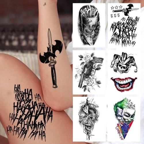Halloween Sword Letter Temporary Tattoos For Women Men Kids Boys Clown Mouth Compass Tattoo Sticker Fake Pistol Arm Tatoo Thighc