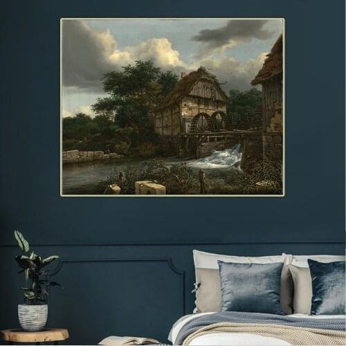 Jacob van Ruisdael《Dutch Two Watermills and an Open Sluice》Canvas Oil Painting Art Aesthetic Picture Wall Decor Home Decoration