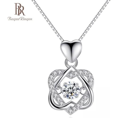 Bague Ringen Silver 925 necklace with round zircon pendent rose gold color s925 fine jewelry woman wedding party gift
