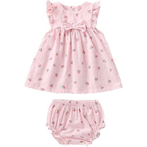 Summer Baby Girl Set Dress Underwear Head Band 3PCS 2021 New Sweet Bowknot Printing Clothes Infant Shorts Pants Dress Set