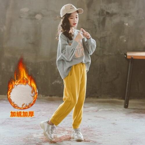 Winter Thick Fleece Kids Girls Sport Suit Warm Sweatshirt+pant Jogger Exercise Running Casual Athletic Set Sportswear Tracksuit