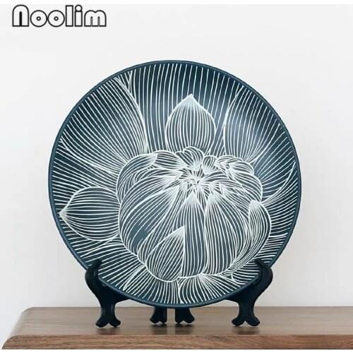 Creative Sitting Plate Living Room TV Cabinet Decoration Zen Simple Plate with Rack Ceramic Hand-painted Lotus Decorative Plate