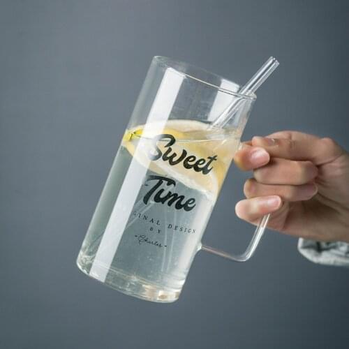Cold Drink Cup with Handle Coffee Mug Large Capacity Office Lid Glass Letter Holiday Glass Lid