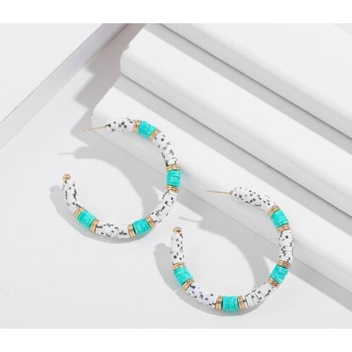 Fashion Big Geometric Polymer Clay Heishi Beads Hoop Earrings for Women Trendy Boho Circle Earrings Ethnic Party Jewelry