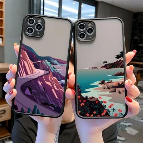 For iPhone 11 Original Matte Shockproof Mountain Pattern Case For iPhone 11 12 Pro XS Max 7 8 Plus X XR SE 2020 Clear Back Cover