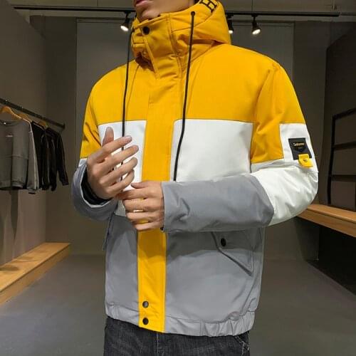 Thick Warm Male Jacket Contrast Stitching Fashion Hooded Cotton Coat Jacket Autumn Winter Mens Tooling Style Handsome Jacket