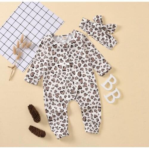 0-18M Newborn Clothes Baby Girls Romper Hearts Print Cotton Long Sleeve Jumpsuit and Headband Infant 2Pcs Clothing Set