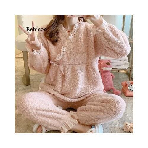 New Warm Clothing Autumn and Winter Lamb Cashmere Solid Color Comfortable Pajamas