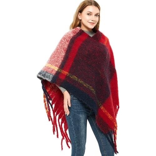 New fashion winter womens fashion temperamental tassel shawl warm thick large size high quality knit elastic patchwork poncho