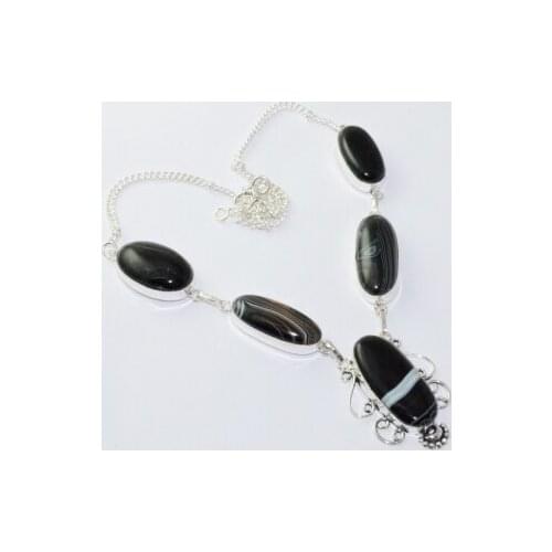 Botswana Agates Necklace Silver Overlay over Copper, 52.8 cm, N1759