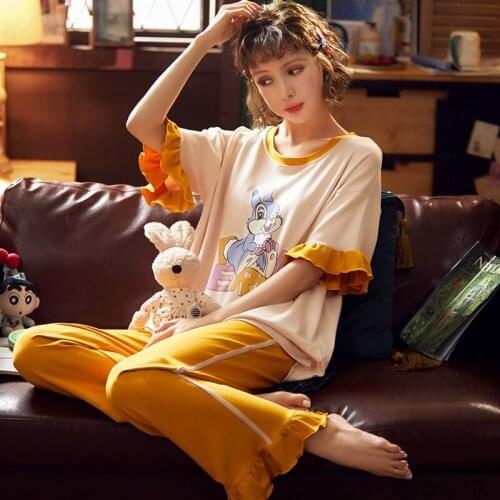 100% Cotton Pajamas for Women Pajama Sets knitted O-neck Pijama Animal Lingerie Plus Size Pyjama Femme Cute Night Sleepwear