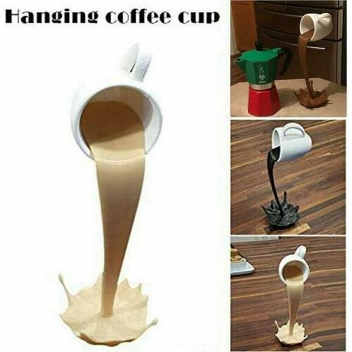 Floating Spilling Coffee Cup Sculpture Kitchen Decoration Creative Coffe Mug Sculpture Kitchen Decor Pouring Spilling Decoration