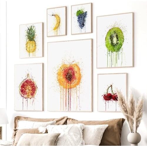 Watercolour Style Fresh Fruit Poster Scandinavian Colorful Canvas Painting Nordic Wall Art Picture Modern Living Room Decor