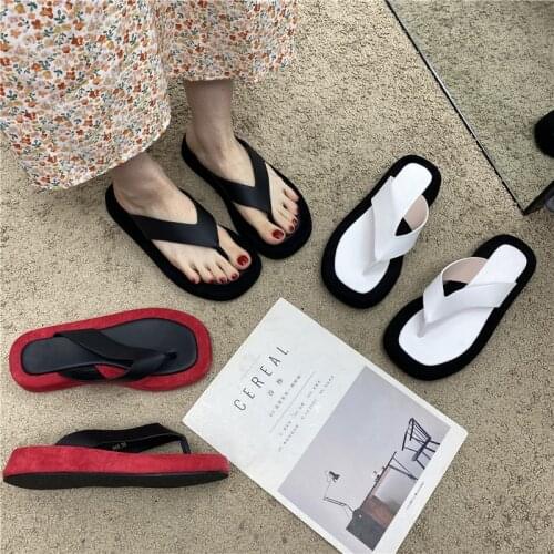 Square Mixed Colors Platform Sandals Women Summer Beach Outdoor Slippers Women Flip Flops Brand Design Shoes Women Ginza Sandals