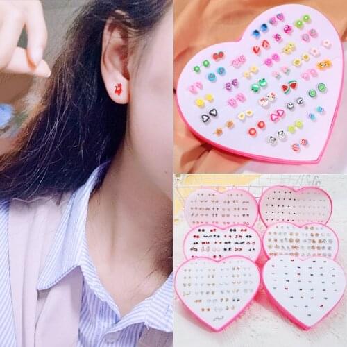 36Pairs Earrings Mixed Styles Rhinestone Sun Flower Geometric Animal Plastic Stud Earrings Set For Women Girls Jewelry